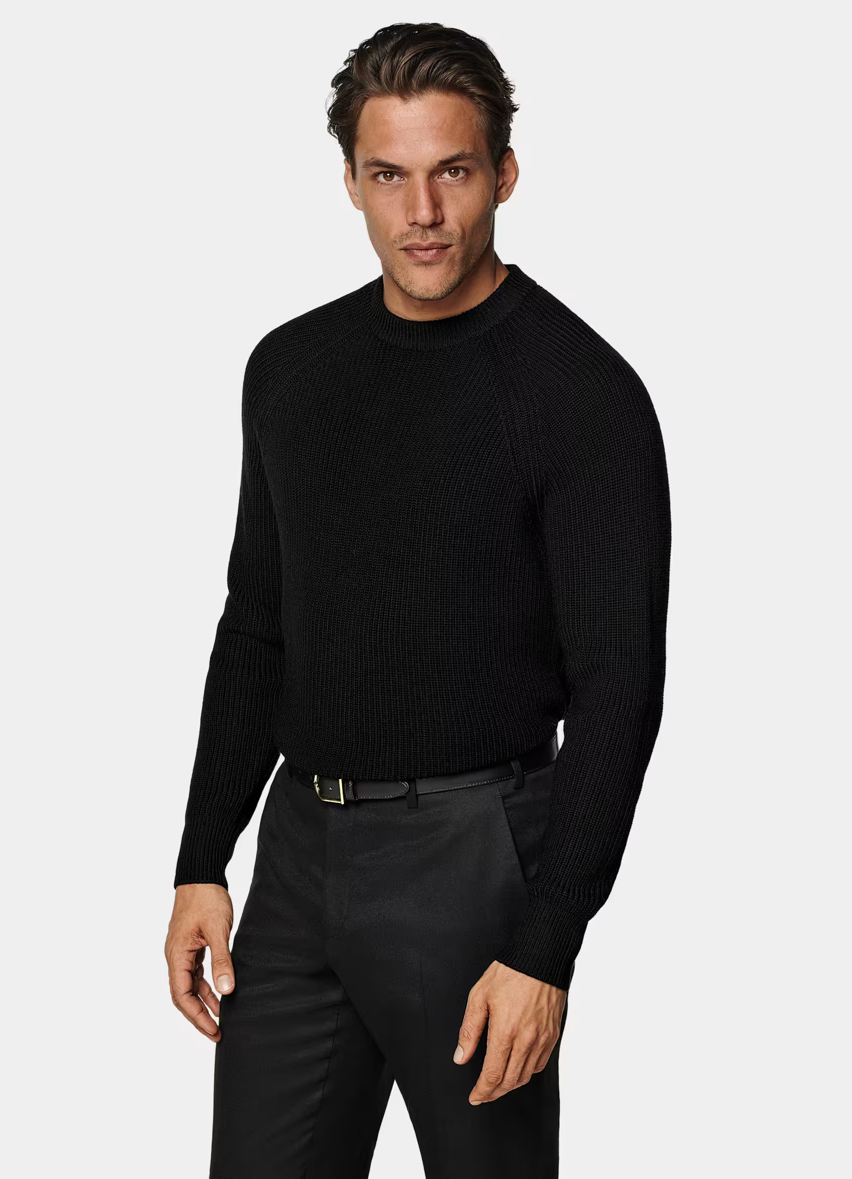 Black Merino Ribbed Crewneck | Suitsupply (US)