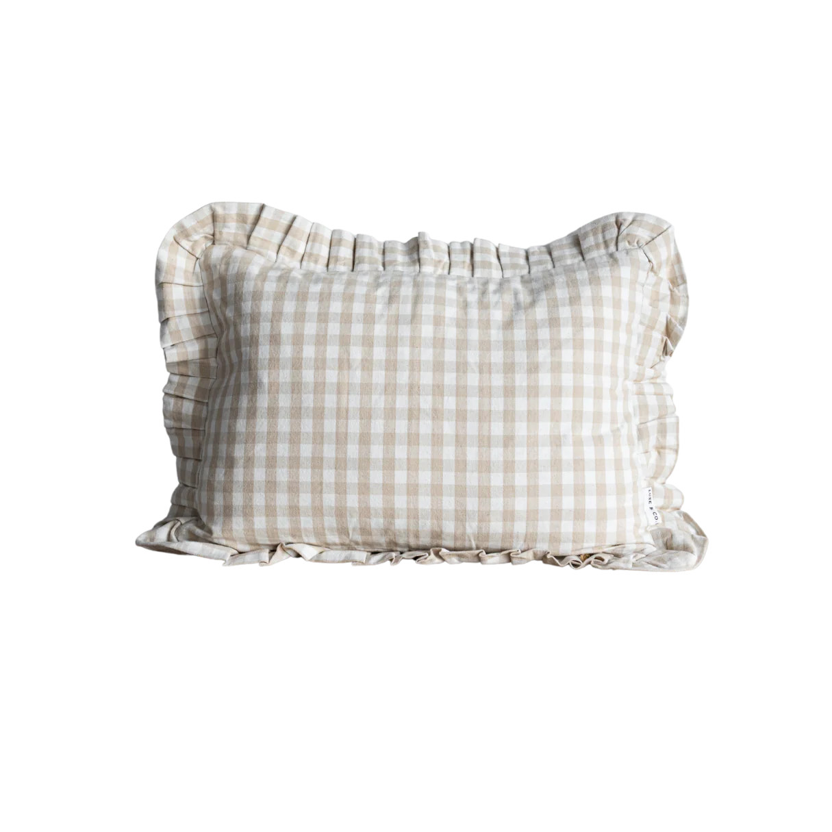 Ruffle Lumbar Pillow Sham Beige Gingham Cover | By Luxe B Co. | luxe bCO