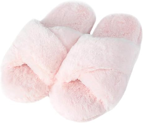 FamiPort Cozy Pink Fuzzy Slippers for Women Open Toe Breathable Memory Foam Fluffy Bedroom Spa Ho... | Amazon (US)