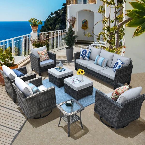Ben Polyethylene (PE) Wicker 7 - Person Seating Group with Cushions (Set of 8) | Wayfair North America
