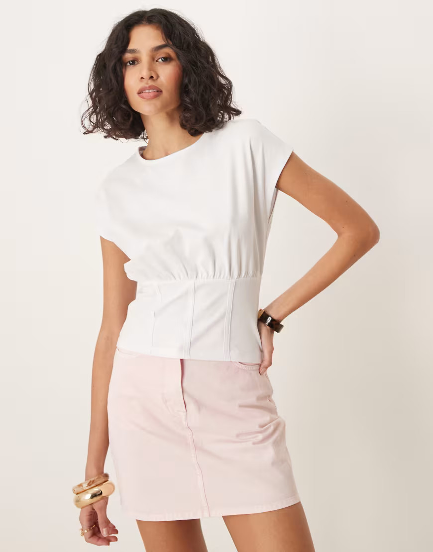 ASOS DESIGN cinched detail tee with corset detailing in white | ASOS (Global)