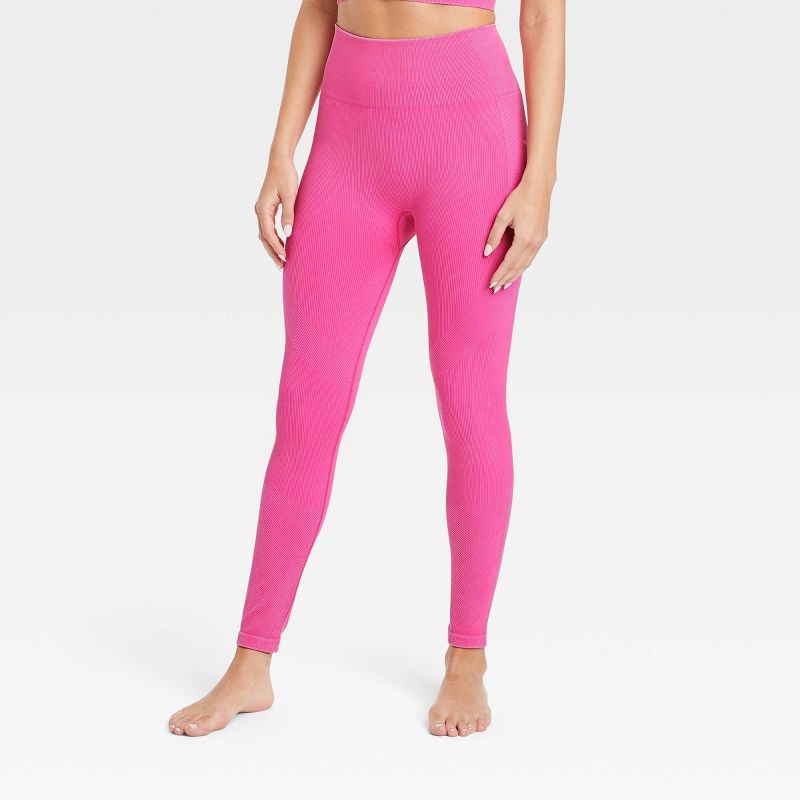 Women&#39;s High-Rise Ribbed Seamless 7/8 Leggings - JoyLab&#8482; Berry Pink M | Target