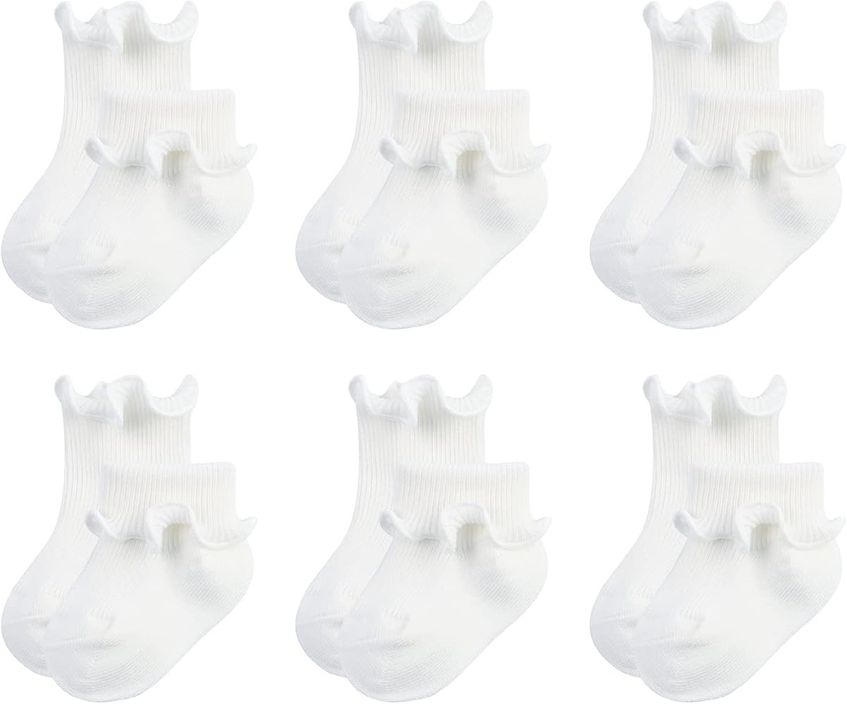 6 Pairs Baby Girls Socks - Newborn Ruffle Lace Princess Frilly Knit Cotton Socks | Amazon (US)