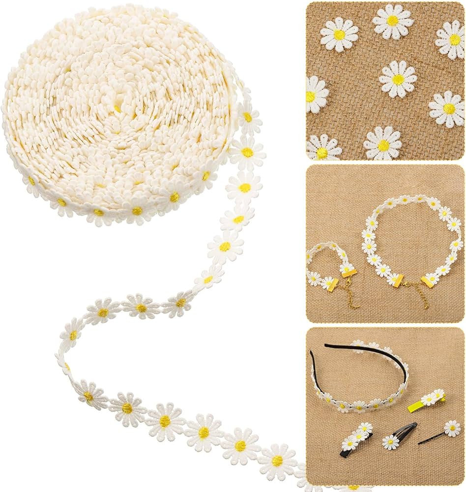 10 Yards Daisy Ribbon DIY Daisy Flower Trims Daisy Decorating Lace Trims Sun Flower DIY Ribbon La... | Amazon (US)