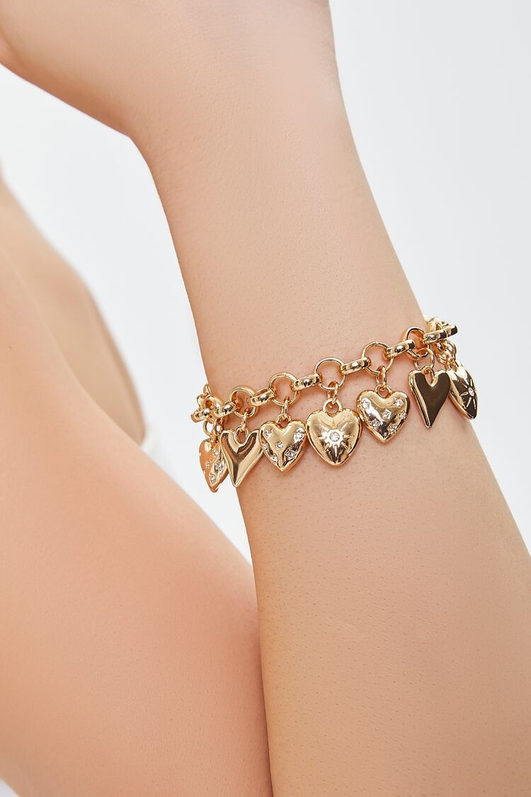 Rhinestone Heart Charm Bracelet | Forever 21 (US)