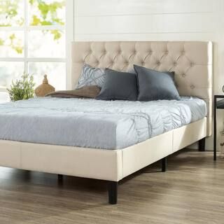 Zinus Misty Beige King Upholstered Platform Bed Frame FTTP-K - The Home Depot | The Home Depot