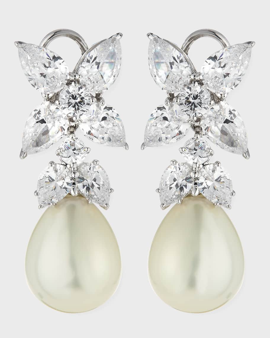 Fantasia by DeSerio 10.0 TCW Flower Top CZ & Simulated Pearly Drop Earrings | Neiman Marcus