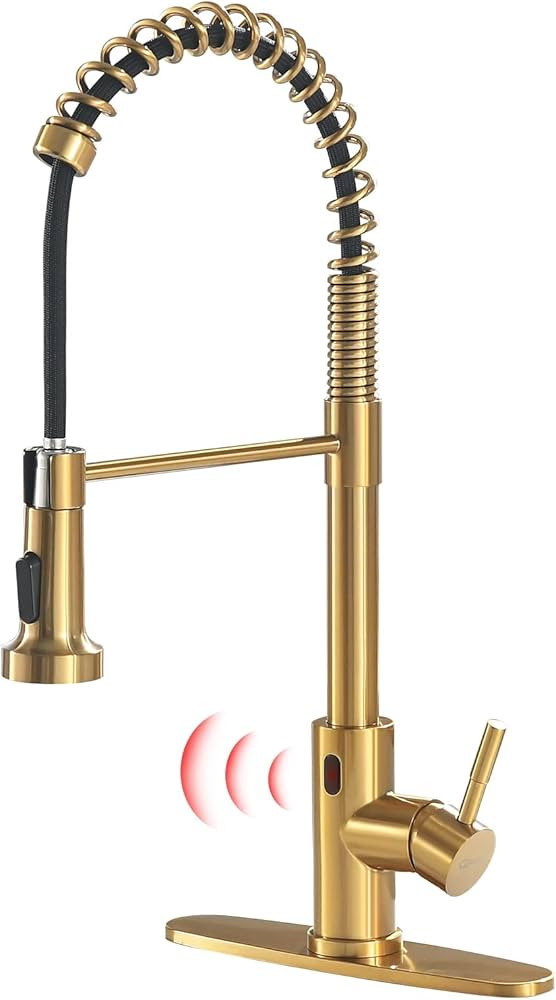 GIMILI Gold Touchless Faucet with Pull Down Sprayer, Motion Sensor Smart Activated Single Hole Sp... | Amazon (US)