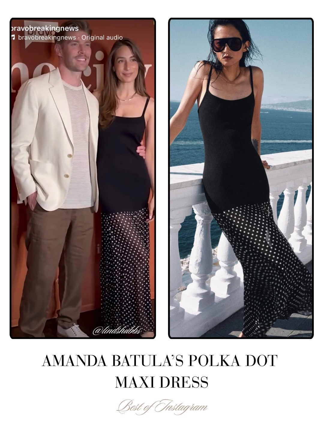 Amanda Batula’s Black and Polka Dot Maxi Dress at The City Premiere Party 📸 = @bravobreakingnews