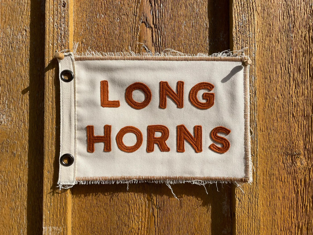 Vintage inspired University Texas Long Horns camp flag cream and rust colored banner handmade | Etsy (US)