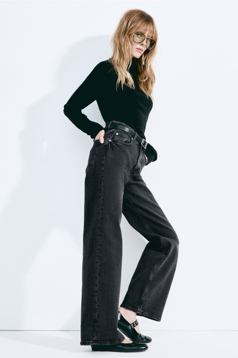 Wide High Jeans - Dark denim grey - Ladies | H&M AU | H&M (AU)
