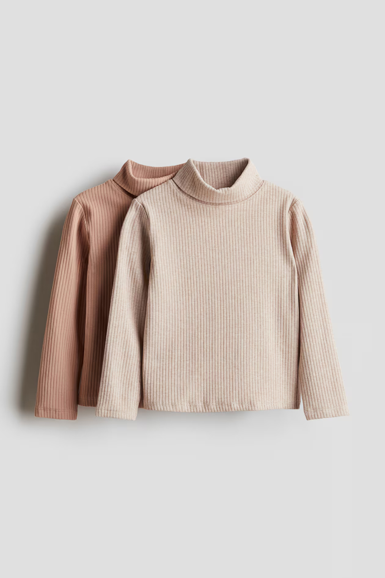 2-pack Ribbed Turtleneck Tops - Turtleneck - Long sleeve - Light beige/beige - Kids | H&M US | H&M (US + CA)
