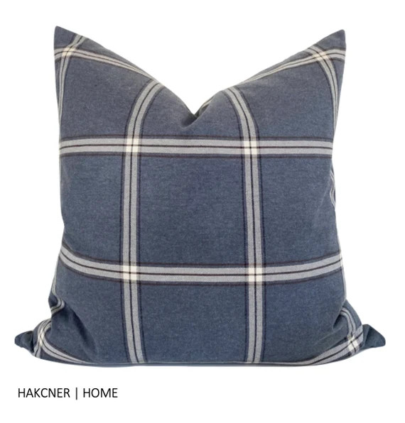 Slate Plaid Pillow Cover, Blue Gray Pillow Cover, Vintage Inspired Pillow Cover, Windowpane Pillo... | Etsy (US)