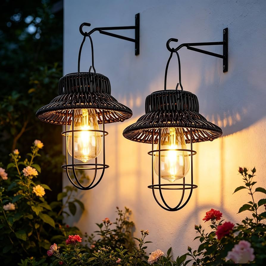 pearlstar Solar Lanterns Outdoor Waterproof Hanging Solar Lights Outside Wall Sconce Lights with ... | Amazon (US)
