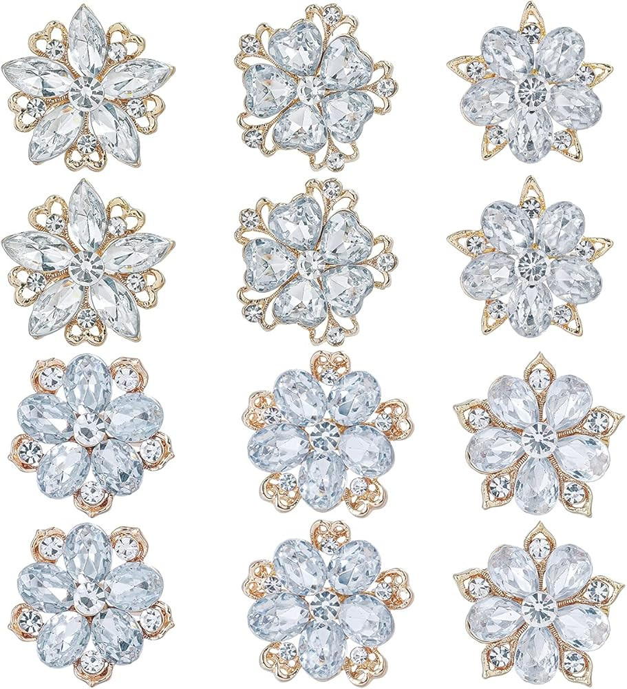 Lot 12pcs Assorted Crystal Rhinestone Flower Brooch Pin Set for Women DIY Bridal Wedding Bouquet ... | Amazon (US)