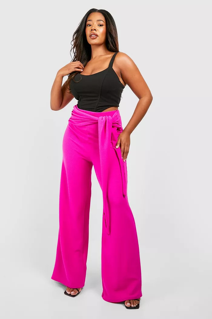 Plus Tie Front Wide Leg Trousers | Boohoo.com (UK & IE)