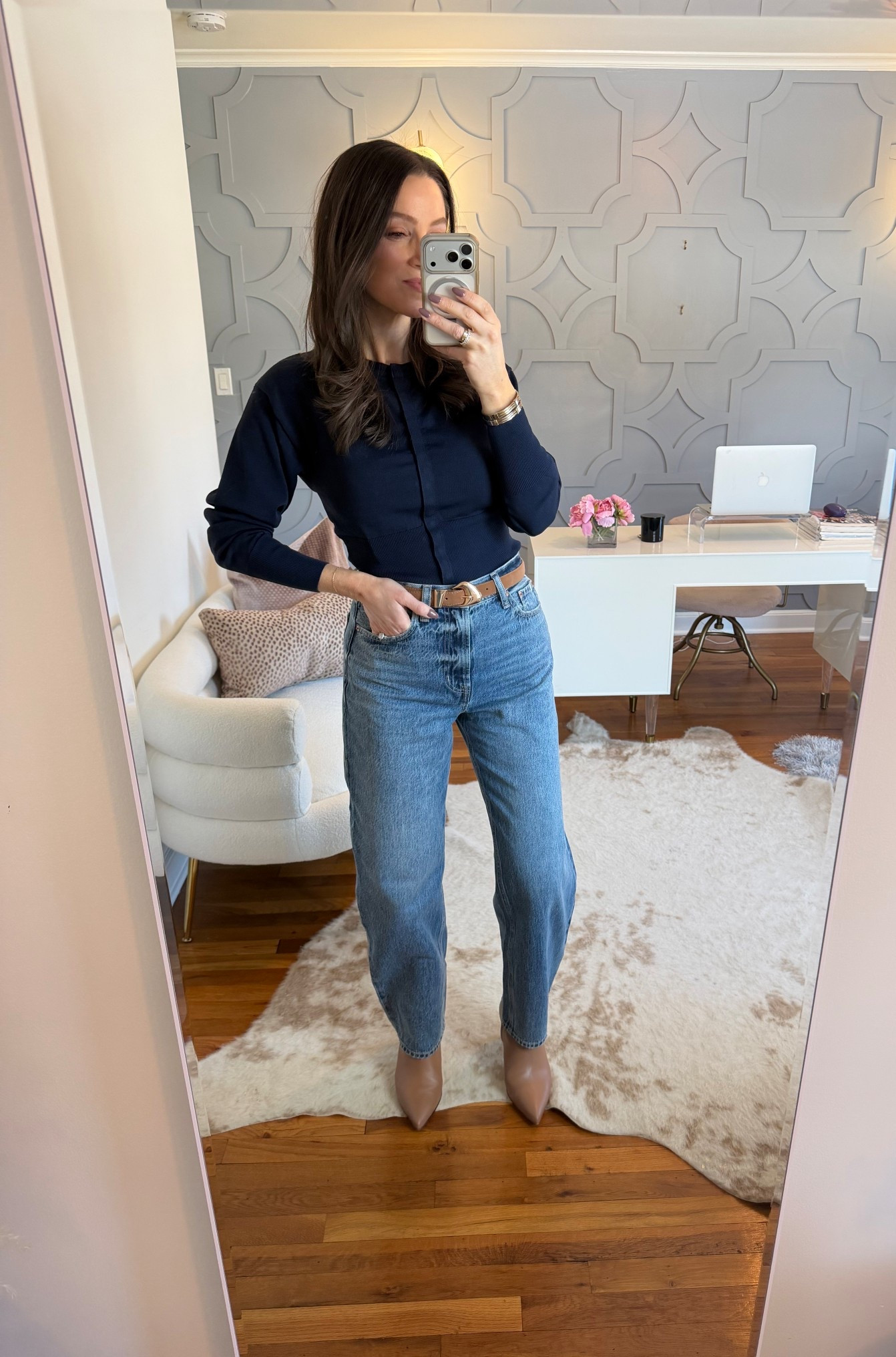 Top: true to size (such a good price!)
Jeans: I sized down one (you could do your true size though!)
Booties: sized up a size. Code JulieK15 for 15% off 🫶🏻

@Revolve 
@Pistola Denim 

#LTKootd #LTKOver40