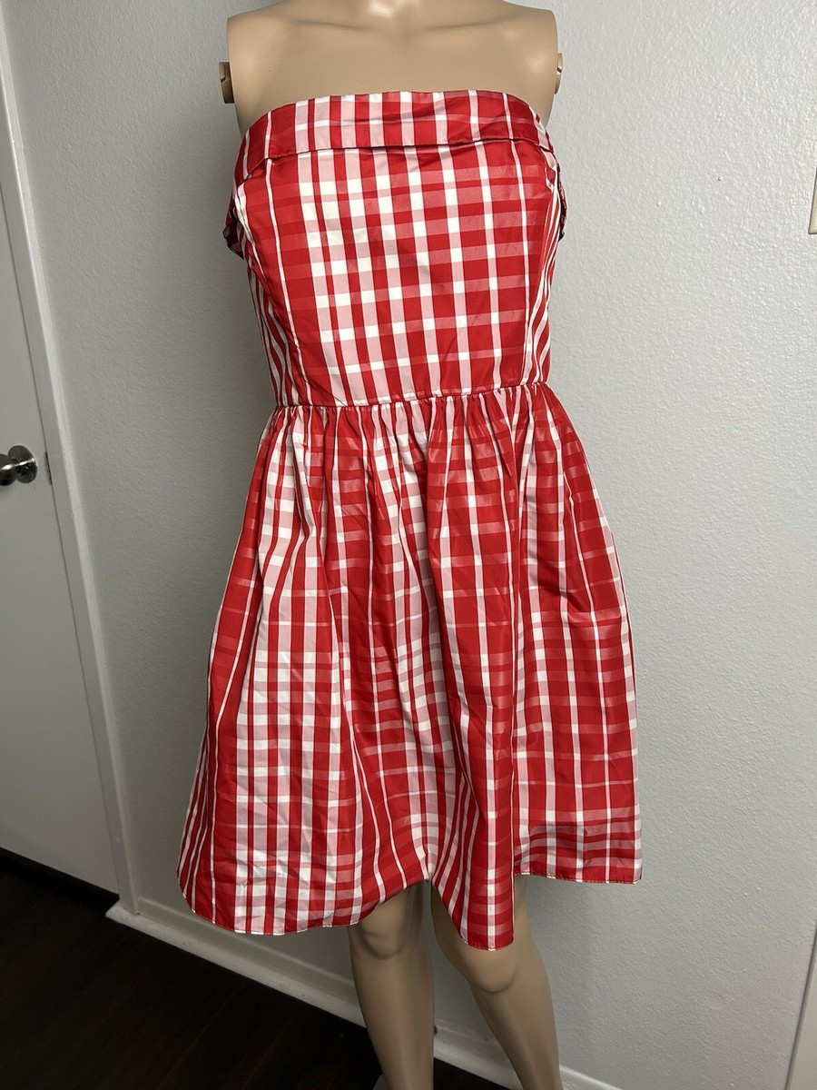 Vineyard Vines Red Gingham Dress Mini Strapless Silk Blend Picnic Women's Size 6 | eBay US