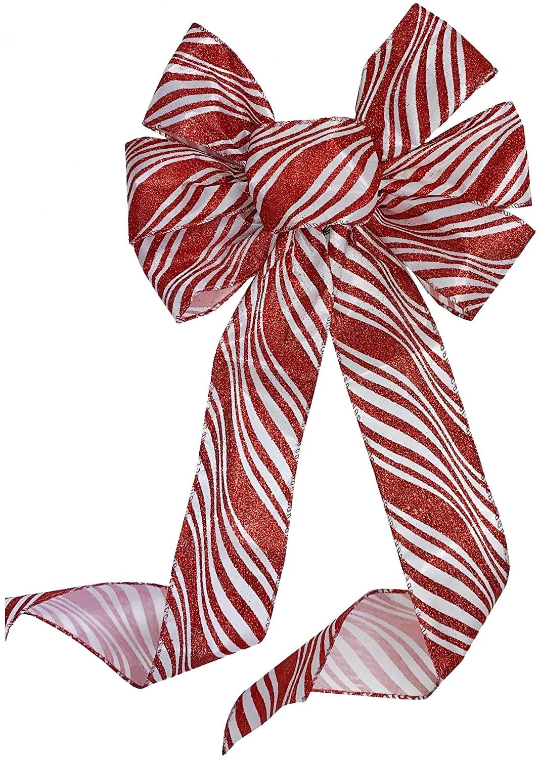 Candy Cane Stripes Christmas Bow - 10" Wide, 18" Long Pre-Tied Bow, Red and White, Door Decoratio... | Walmart (US)