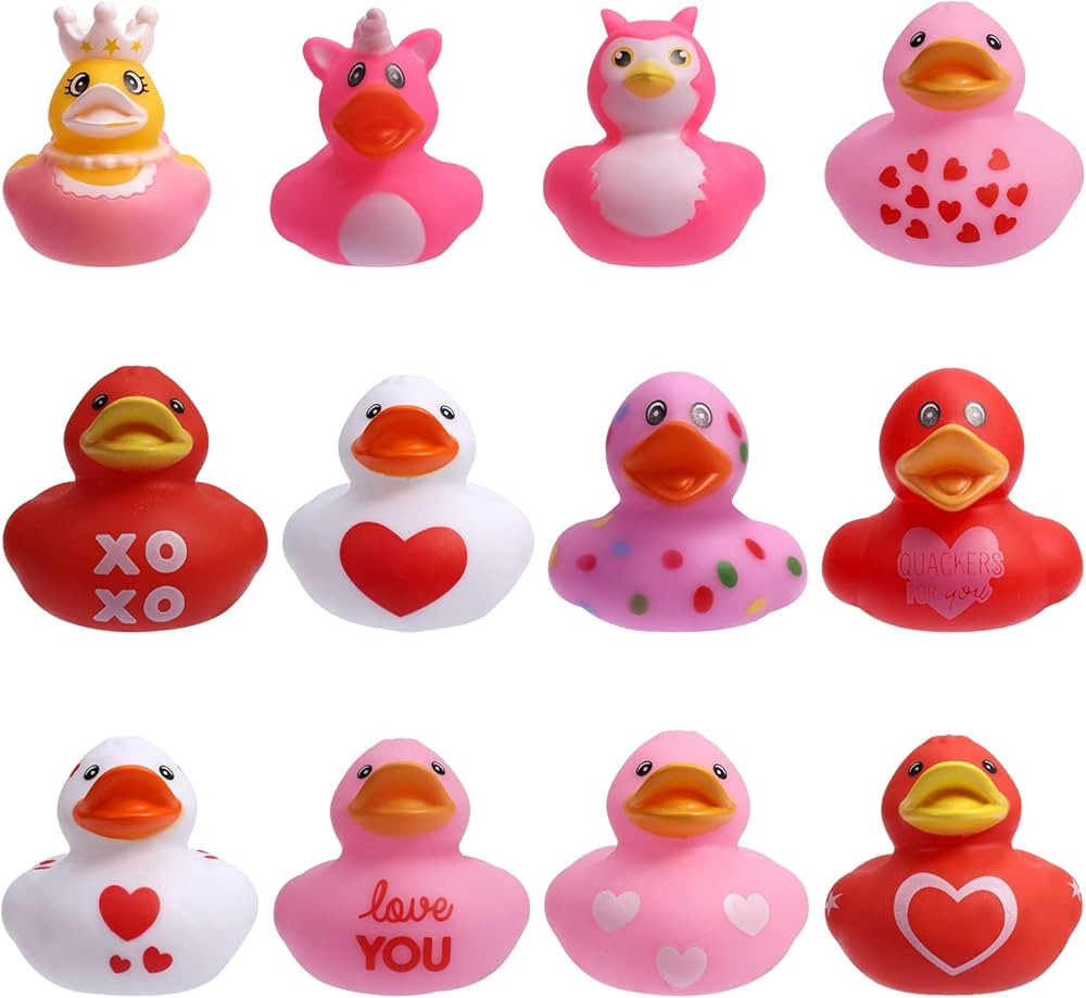 12pcs Mini Rubber Ducks, Valentine Rubber Ducks Bath Ducky Toy Valentine's Day Rubber Ducks in Bu... | Amazon (US)