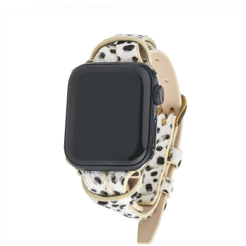 White Spotted Animal Print Apple Watch Strap on Gold | Victoria Emerson