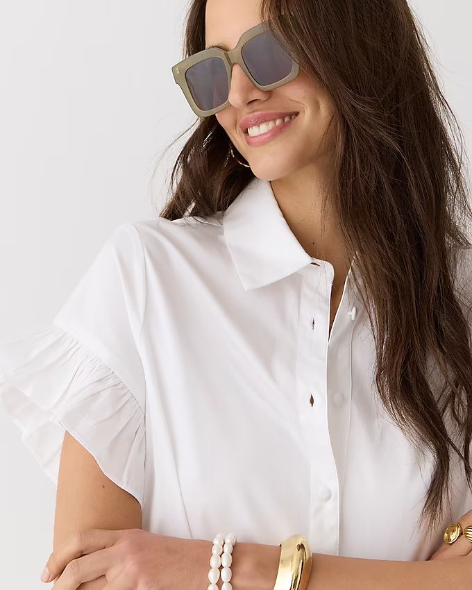 Ruffle-hem shirtdress in cotton poplin | J.Crew US