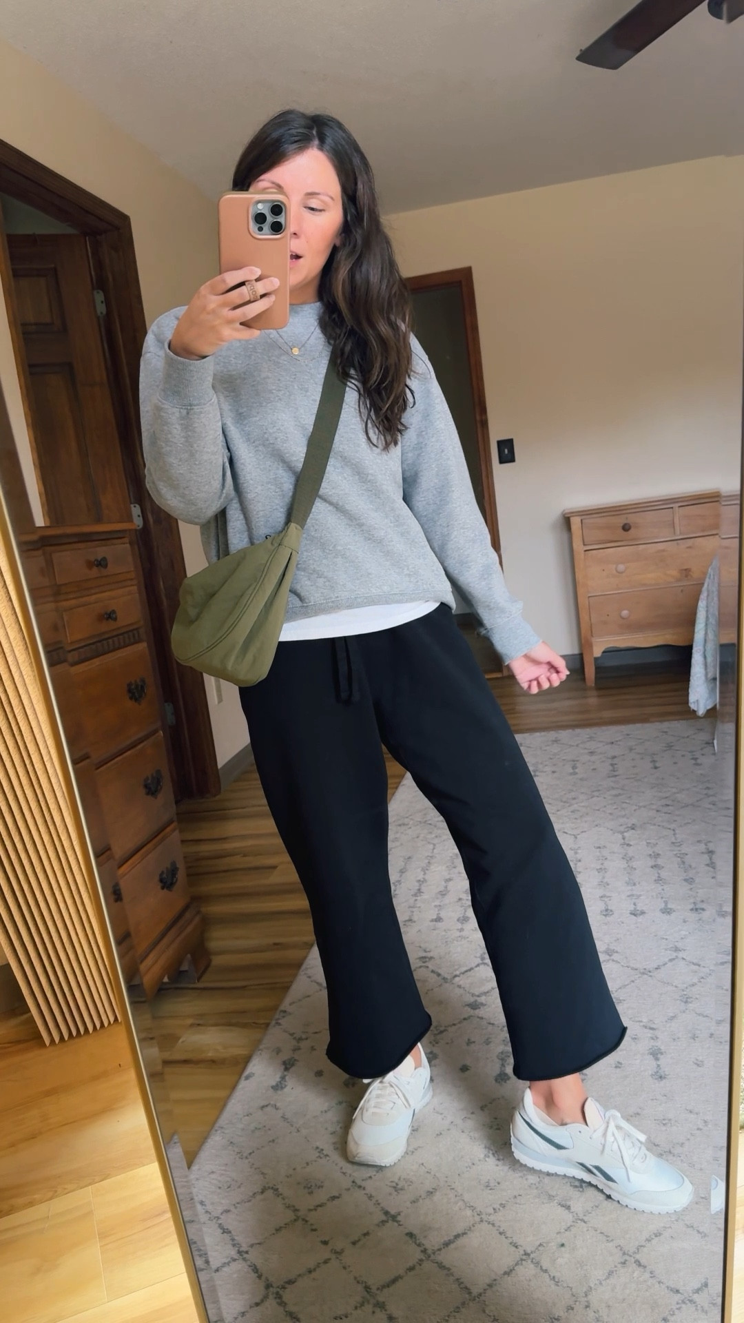 Wearing small in my tee shirt, small in my crewneck sweatshirt and xs in my black terry pants (so comfy and petite friendly!) my shoes are a size 6.5. My bag is sold out in green, so I also linked some similar ones. 



#LTKPetite #LTKSeasonal #LTKStyleTip