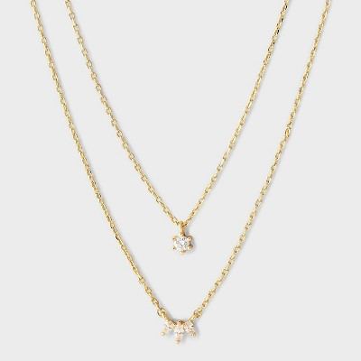 14K Gold Plated & Cubic Zirconia Tear Drop with Stud Pendant Multi-layer Necklace - A New Day™ Gold | Target