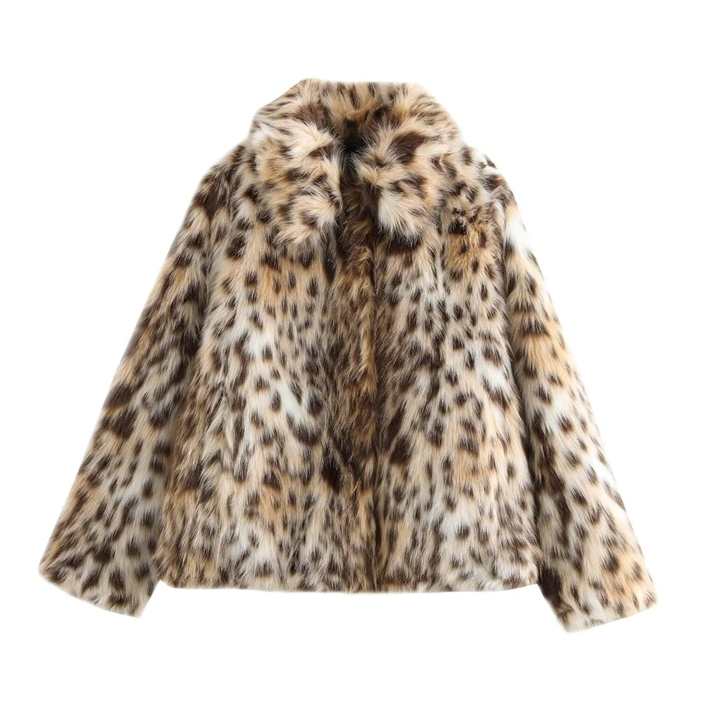 Leopard Print Jacket Women Warm Fleece Long Sleeve Faux Fur Coats | Amazon (US)