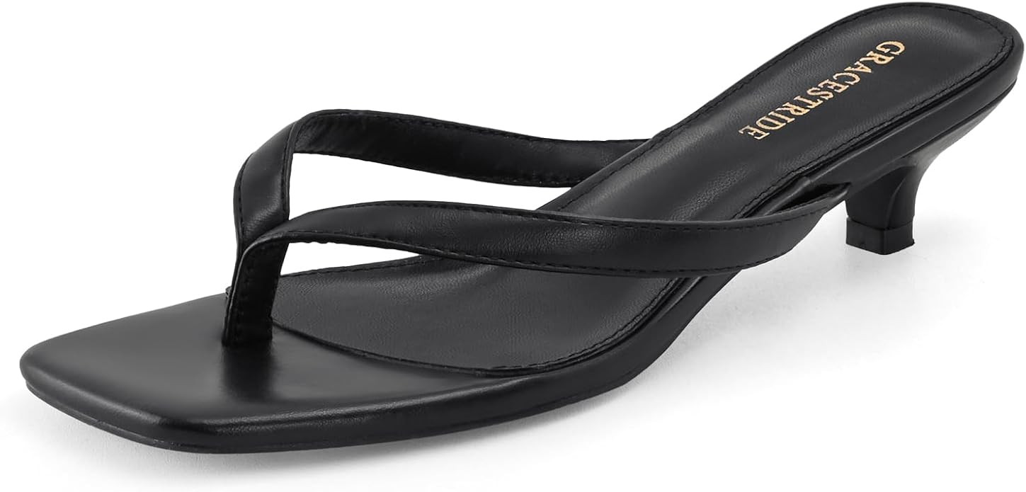 Women’s Flip-Flops Kitten Heels Thong Sandals For Women Square Toe Slip On Fashion Summer Dress... | Amazon (US)