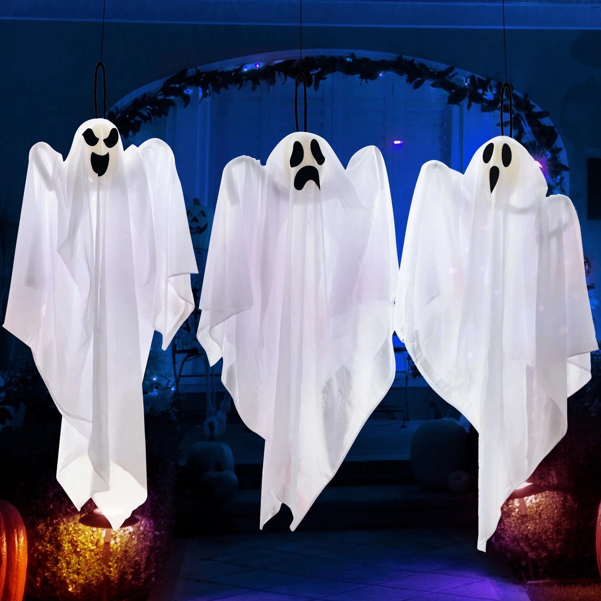 Joyfy 3 Pcs Halloween Hanging Ghosts Decorations,27.5" Cute Flying Ghosts Outdoor Hanging Hallowe... | Walmart (US)