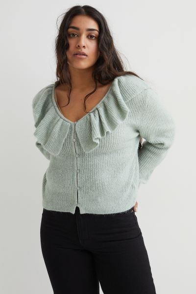 Style withNot saved to favoritesConscious choice  Flounce-collared Cardigan$ 24.99Not saved to fa... | H&M (US + CA)