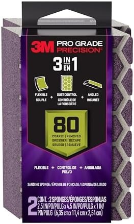 3M Pro Grade Precision 3-in-1 Sanding Sponge, 80 Grit Coarse, 2 Sponges, Washable & Reusable, for... | Amazon (US)