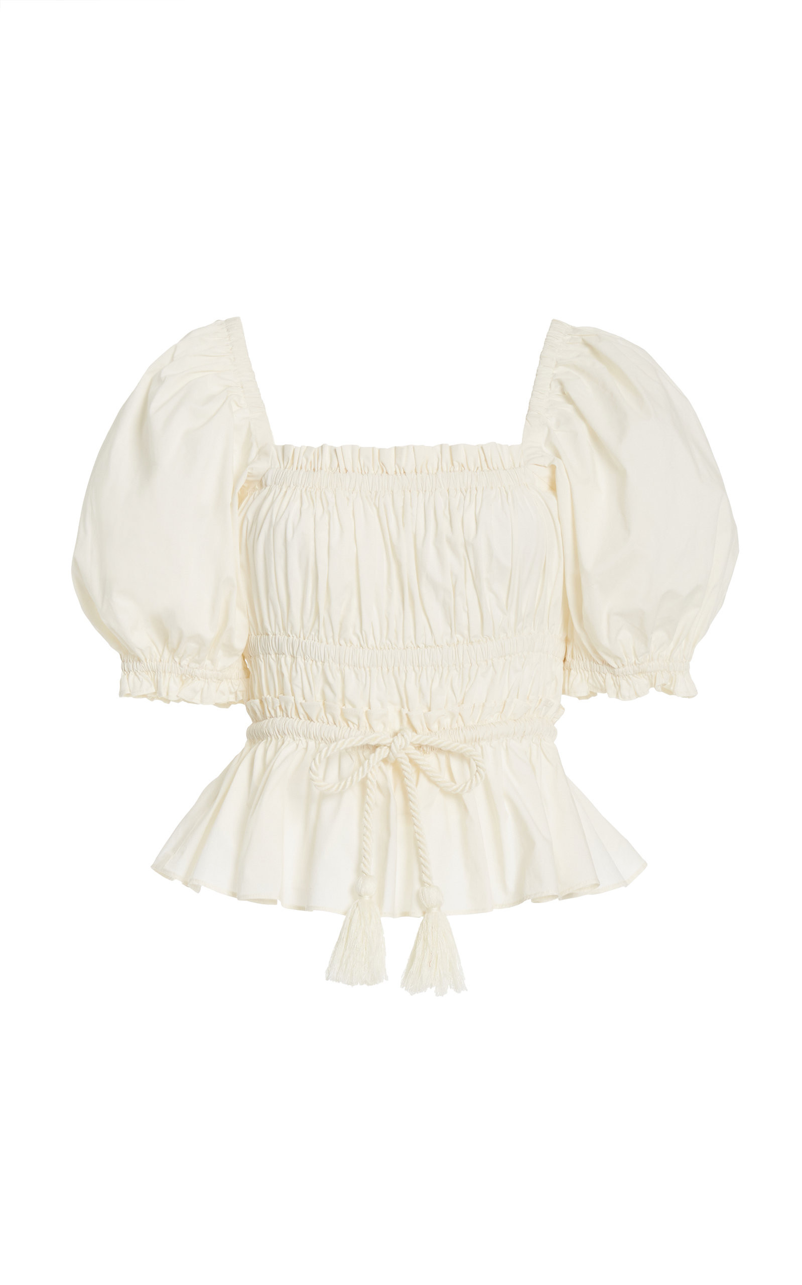 Evita Belted Smocked Cotton Top | Moda Operandi (Global)