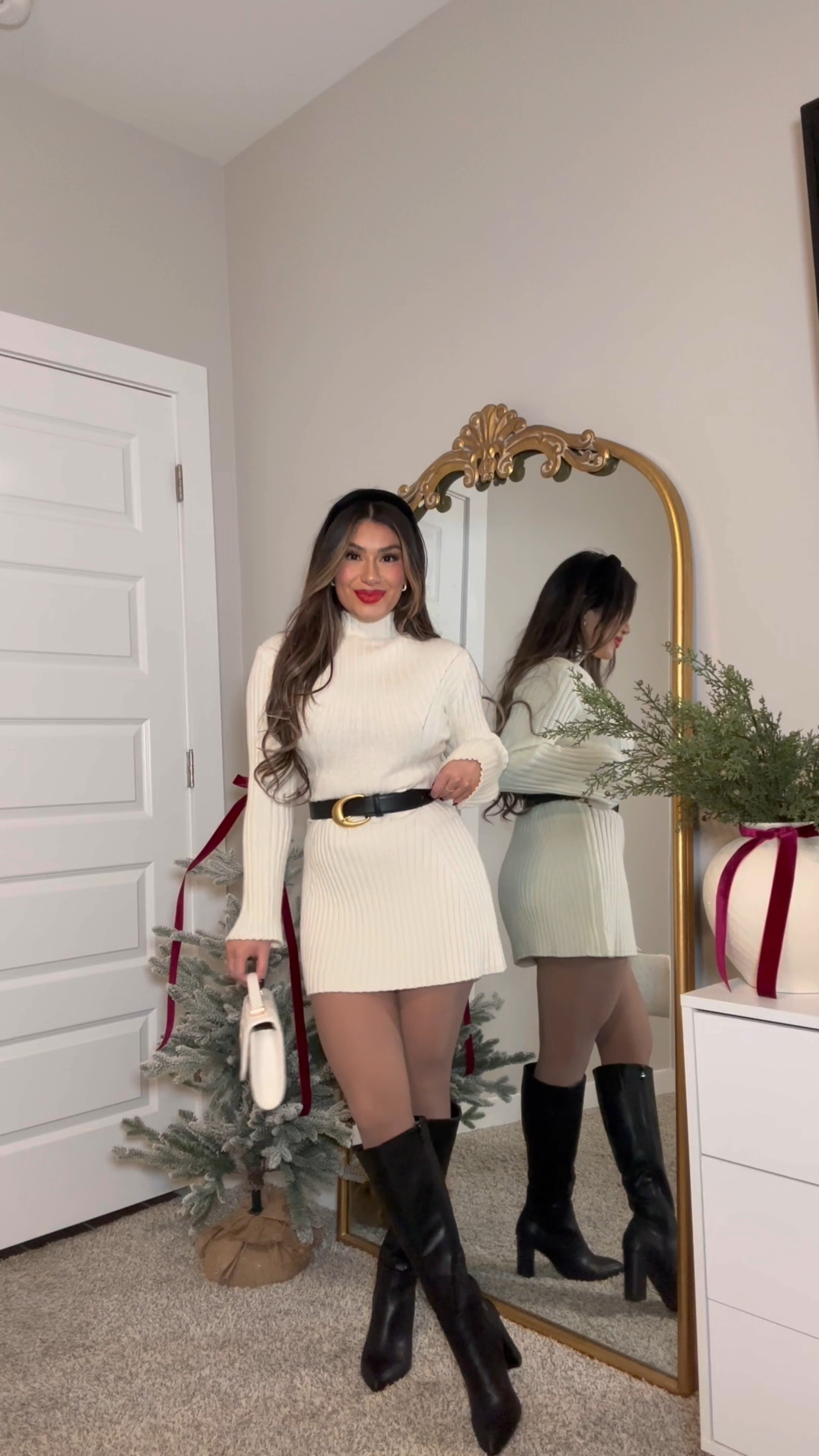 Simple winter outfit ❄️🤍 wearing size small in the dress 

#LTKHoliday #LTKFindsUnder50 #LTKSeasonal