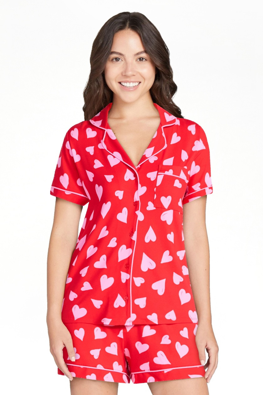 Joyspun Women's Dreamy Soft Collection Notch Top and Shorts Pajama Set, 2-Piece, Sizes XS-3X | Walmart (US)