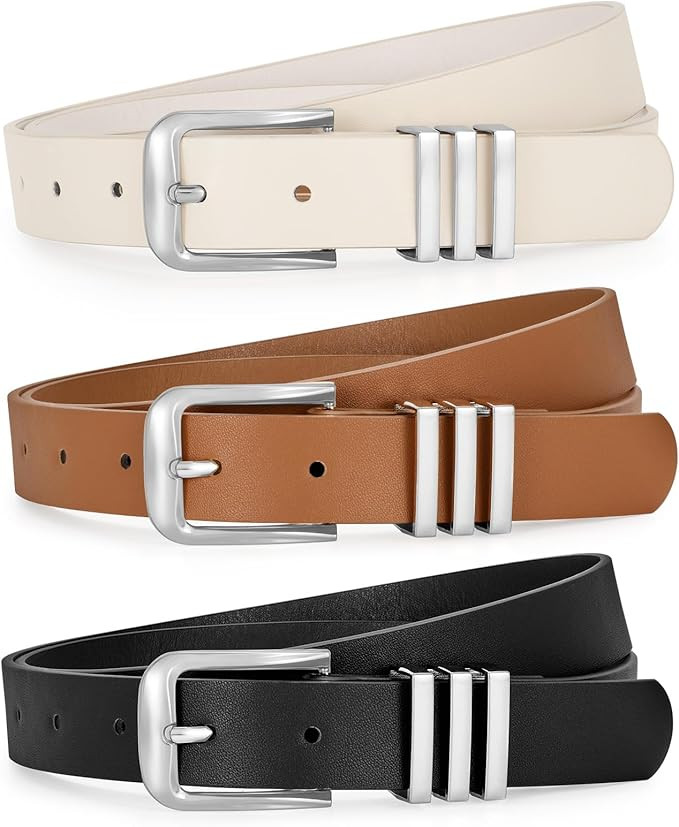 WERFORU 3 Pack Women’ Leather Belt with Square Gold Buckle Fashion Ladies Leather Waist Belt fo... | Amazon (US)