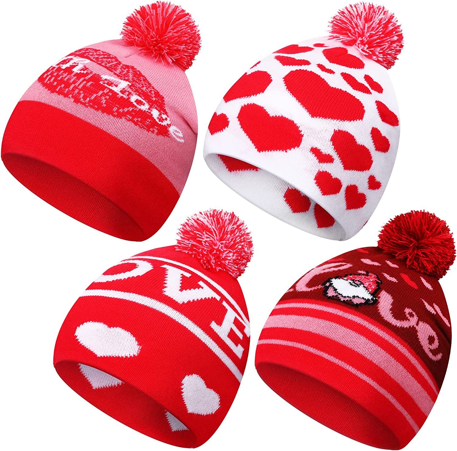 4 Pcs Valentine's Day Love Beanie Hats Heart Pattern Hats Warm Stretch Winter Knit Hat for Men Wo... | Amazon (US)