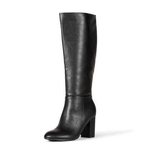 Amazon Essentials Women's Tall Boots with Chunky Block Heel, Black Faux Leather, 9 | Amazon (US)