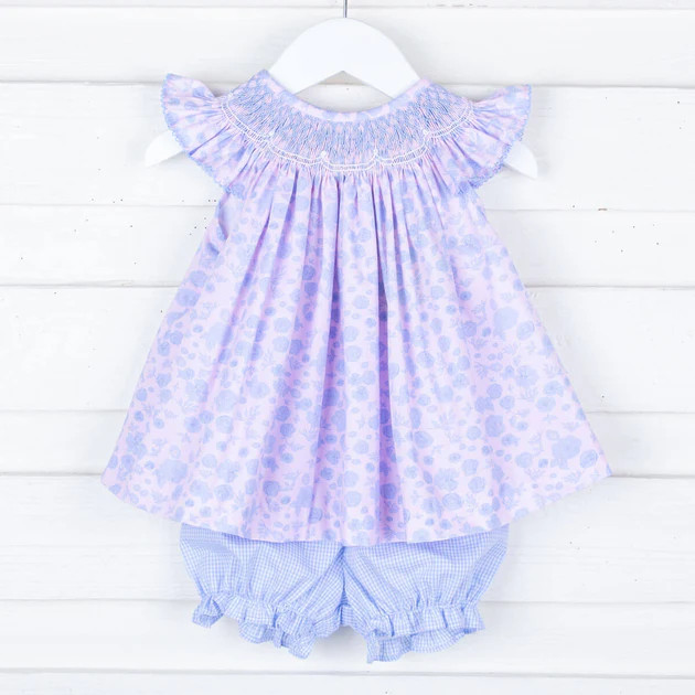 Geometric Smocked Blue Floral Boomer Set | Classic Whimsy