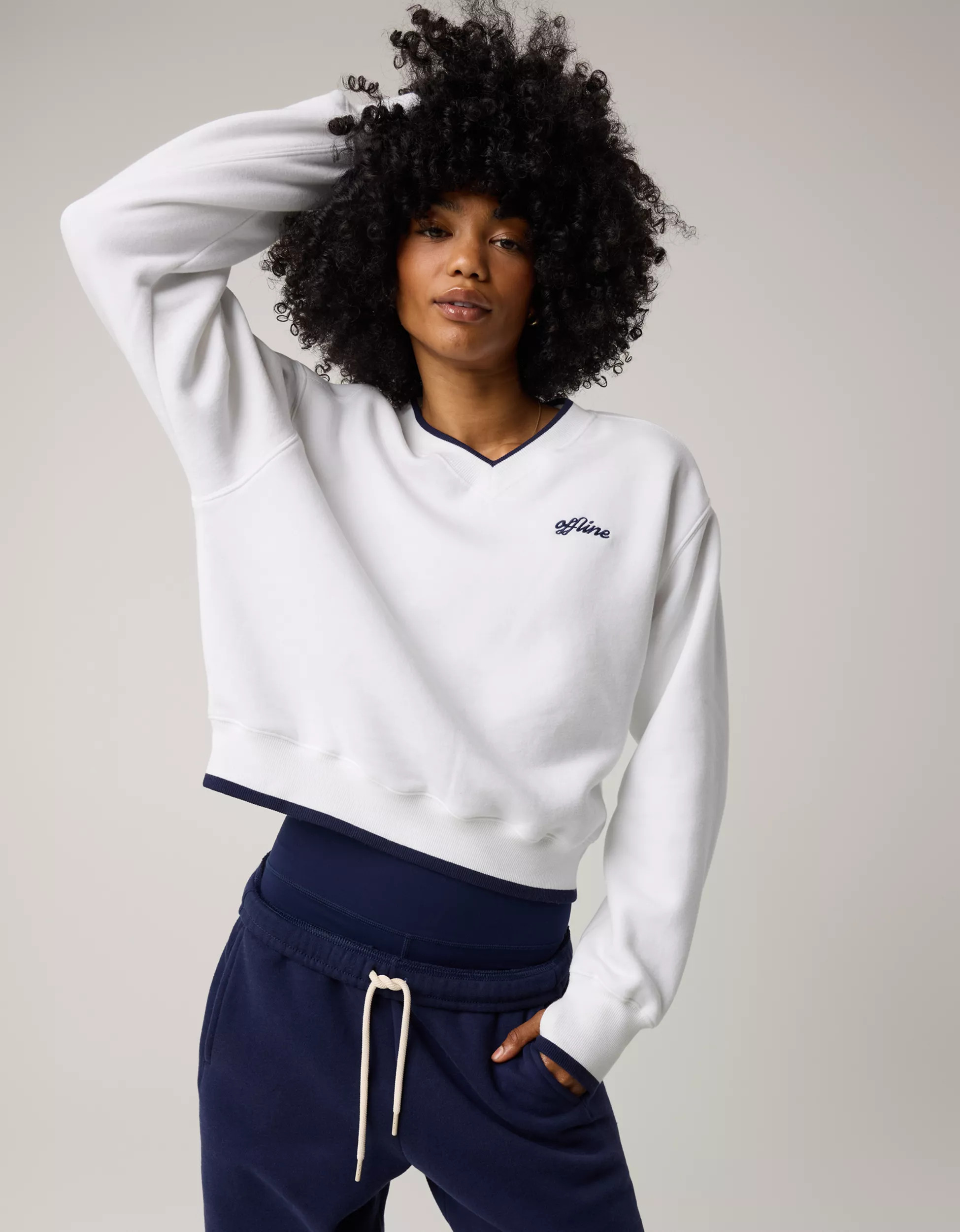 OFFLINE By Aerie Cloud Fleece V-Neck Crew Sweatshirt | Aerie