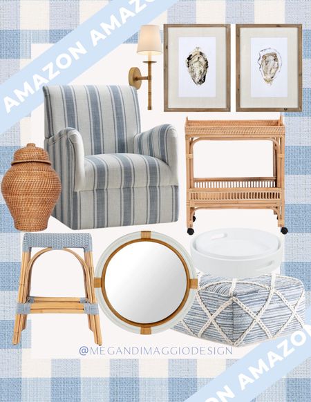New coastal home finds from Amazon!! Including this new blue and white stripe swivel chair, restocked rattan bar cart, and wicker ginger jar!! 😍 

#LTKhome #LTKfamily #LTKfindsunder50