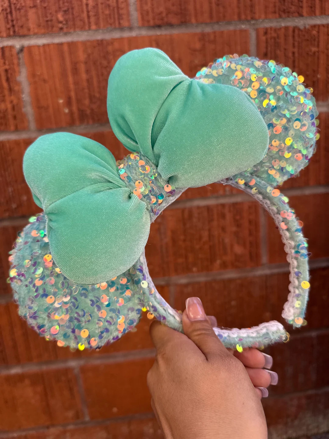 Mint Sequins Minnie Ears - Etsy | Etsy (US)
