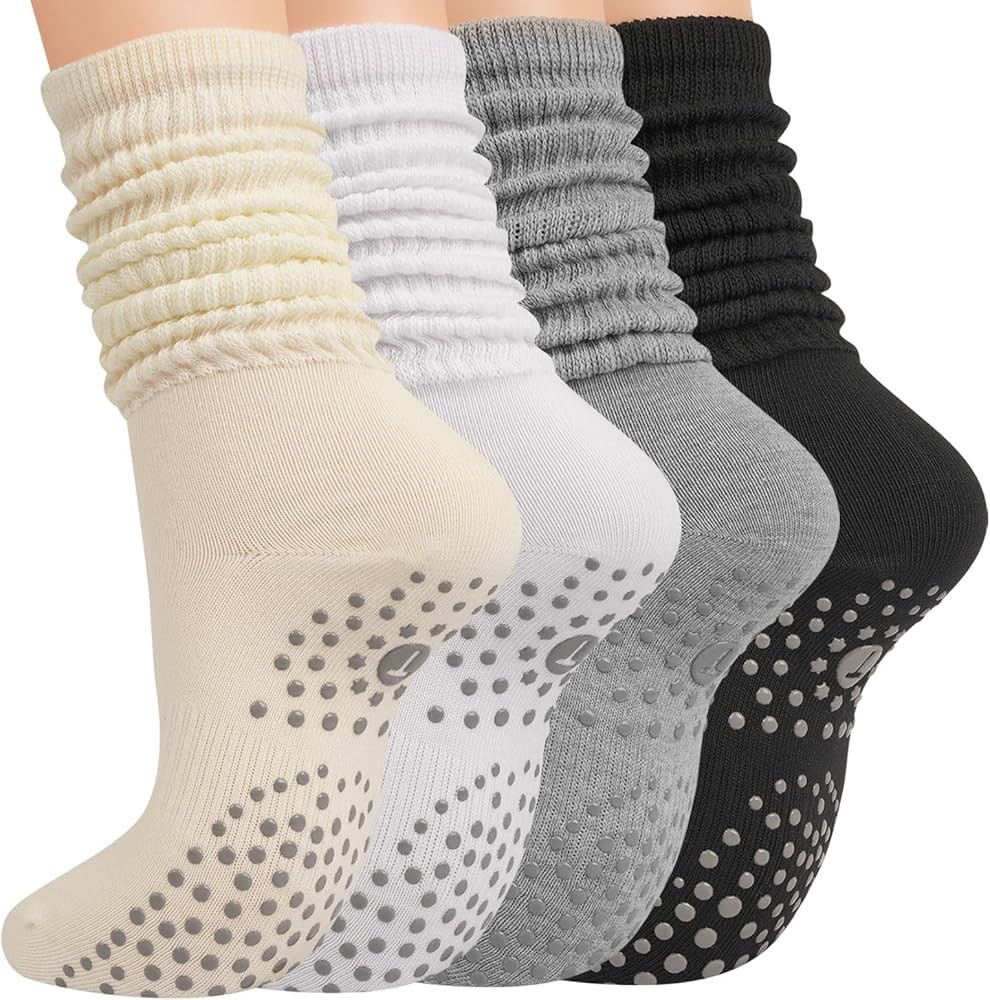 Grip Pilates Slouch Socks for Women, Non Slip Scrunch Yoga Barre, Grippy Slouchy Knee High Boot S... | Amazon (US)