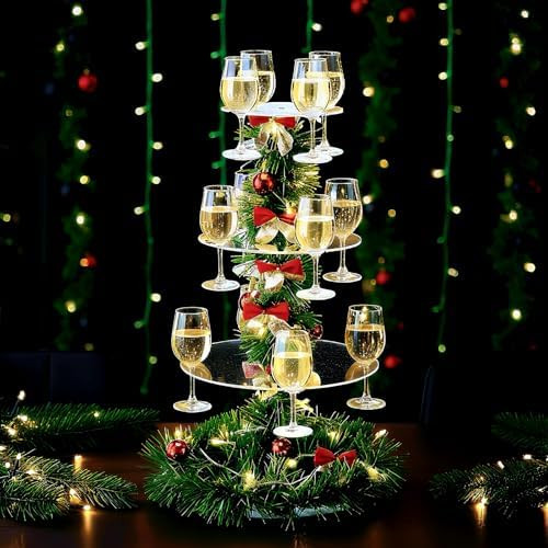 Christmas Cocktail Tree Stand with String Light 3 Tier Clear Acrylic Champagne Tower Stand with 1... | Amazon (US)