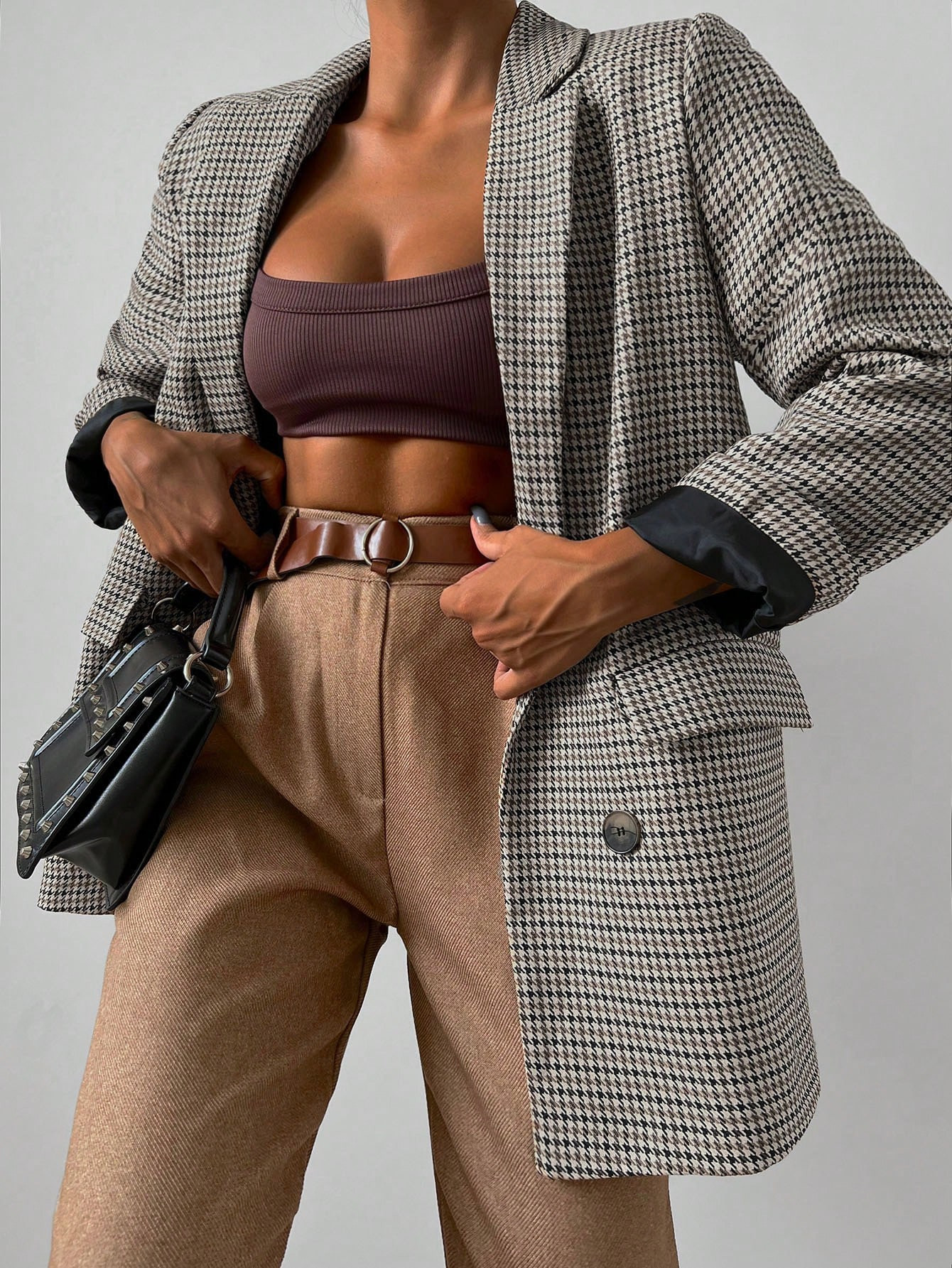 Houndstooth Print Double Breasted Blazer | SHEIN