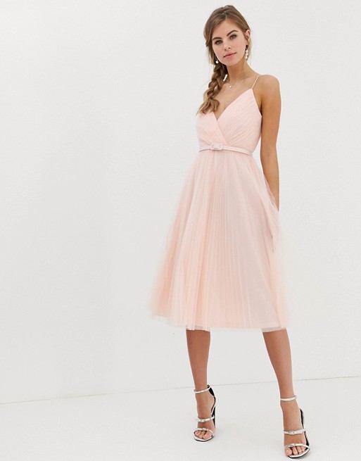 ASOS DESIGN belted pleated tulle cami midi dress | ASOS US