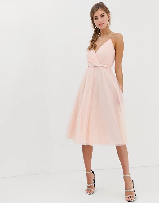 ASOS DESIGN belted pleated tulle cami midi dress | ASOS US