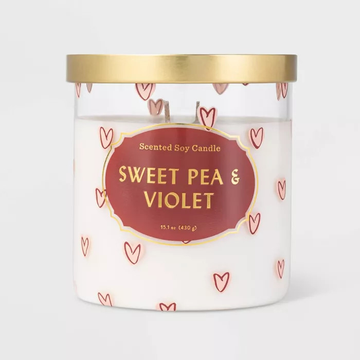 15.1oz Valentine's Lidded Jar Sweet Pea and Violet Candle - Opalhouse™ | Target