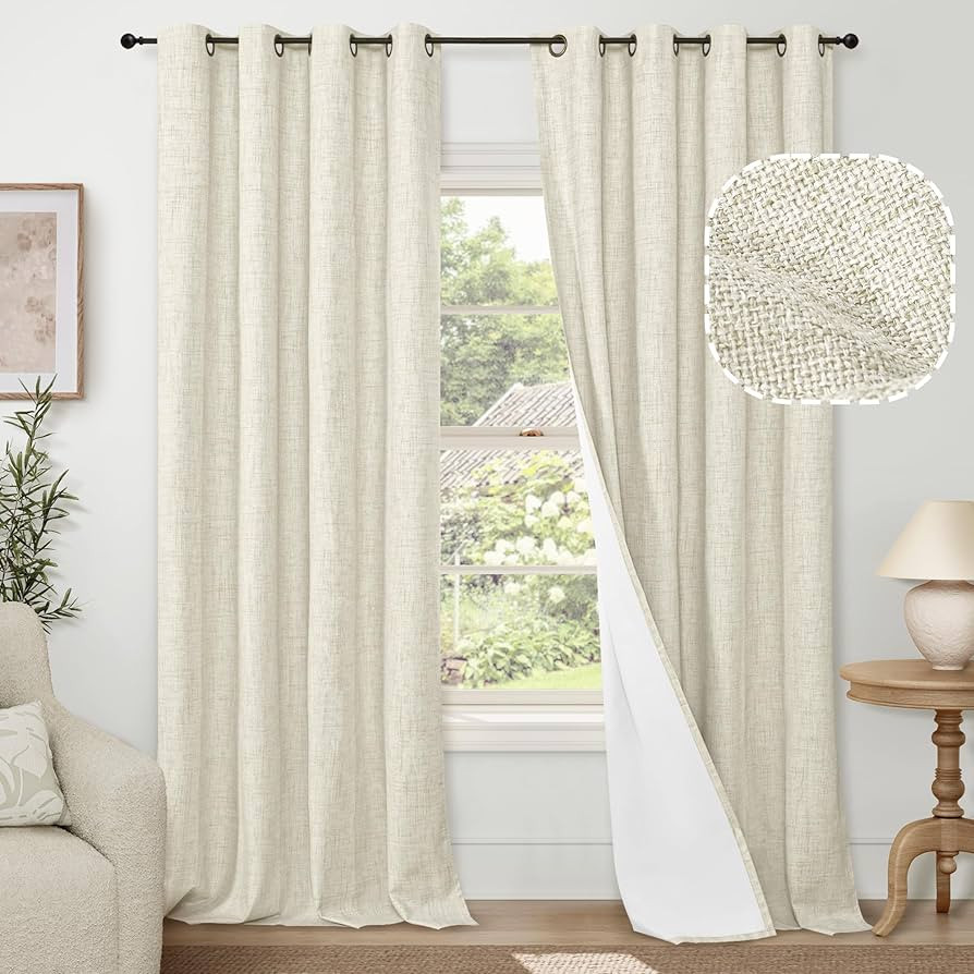100% Blackout Curtains for Living Room 90 Inches Long 2 Panels, Faux Linen Textured Linen Floor L... | Amazon (US)